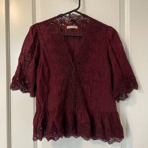 ULLA JOHNSON Wine Lace Top Size 4, Small